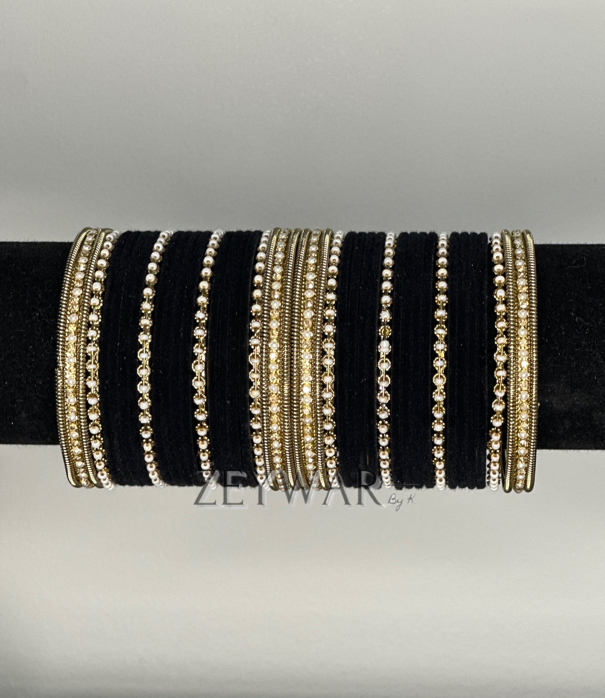 BANGLES | Black | Velvet Bangles with Pearl & Polki Karey