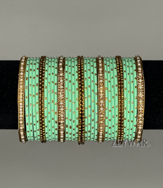 BANGLES | Mint Green | Glass Bangles with Gold Specks