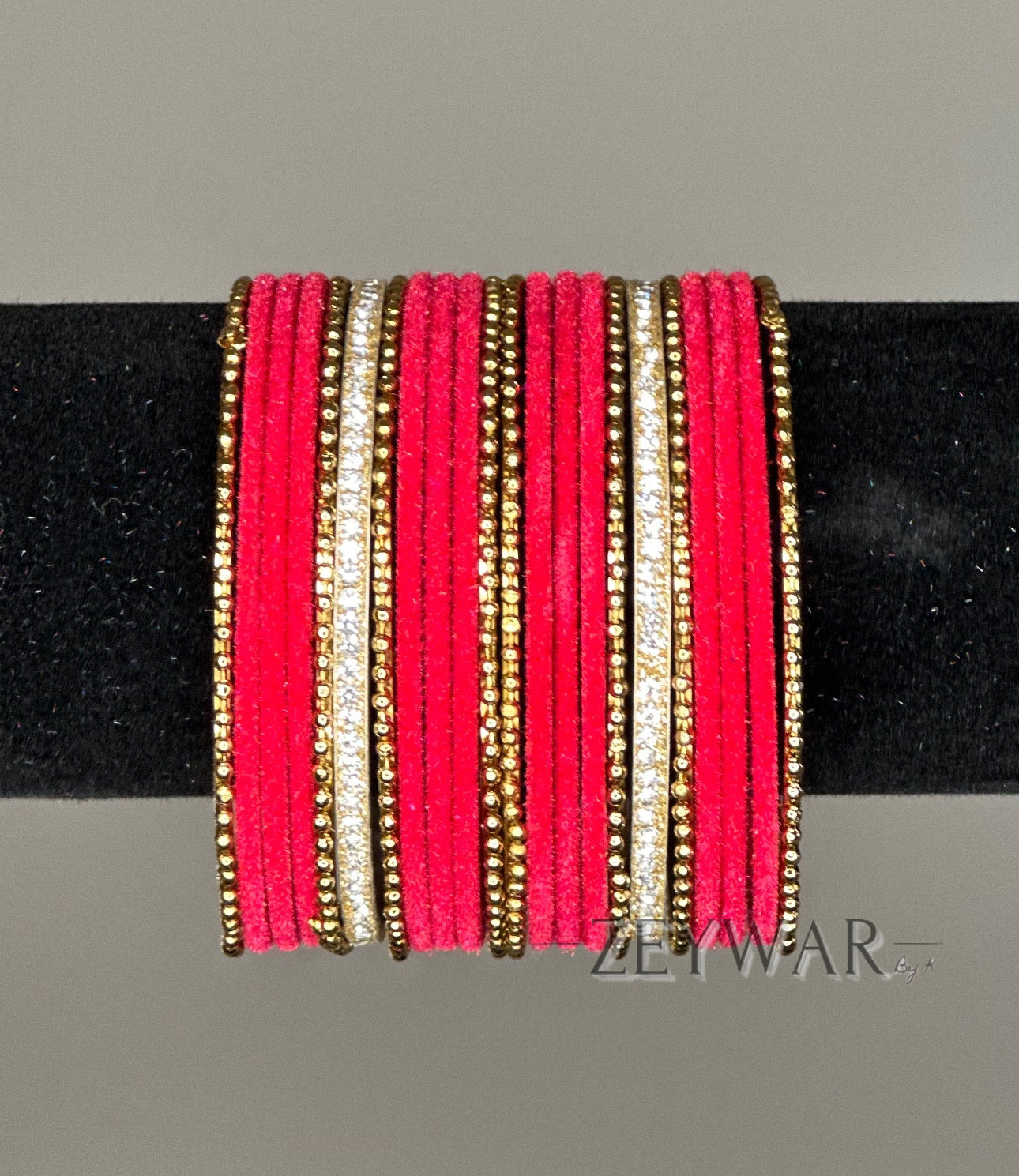 BANGLES | True Red | Velvet Bangles with Zircon Dividers