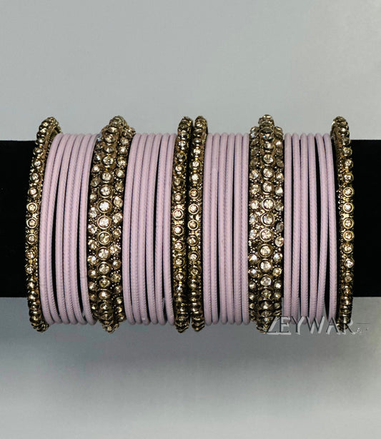 BANGLES | Lavender | Glass Bangles with Polki Karey