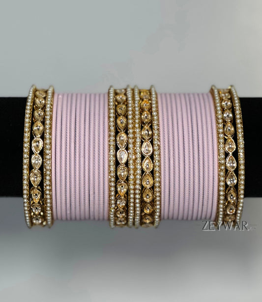 BANGLES | Lavender | Glass Bangles with Kundan & Pearl Karey