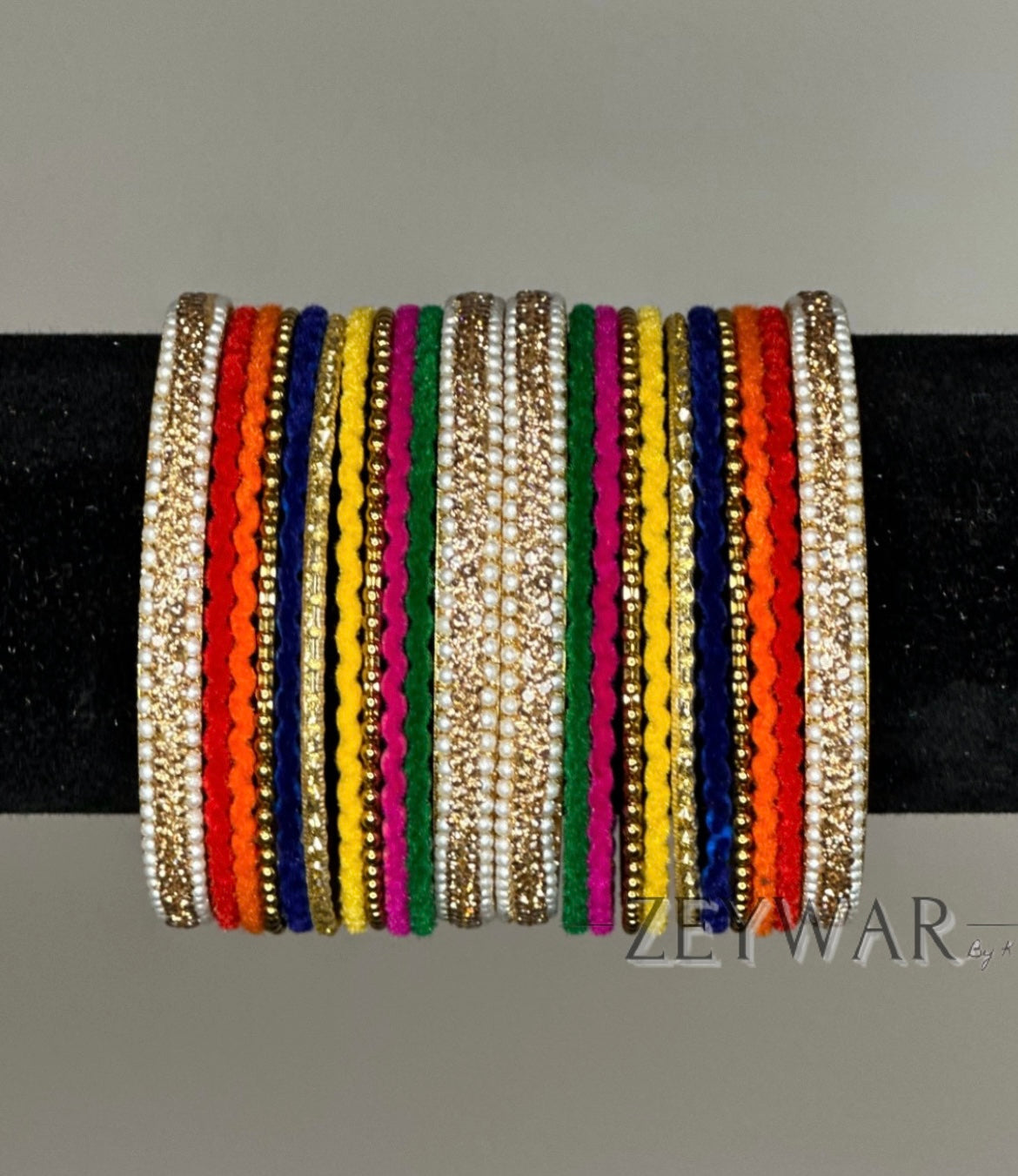 BANGLES | Multi | Velvet Bangles with Zircon Dividers