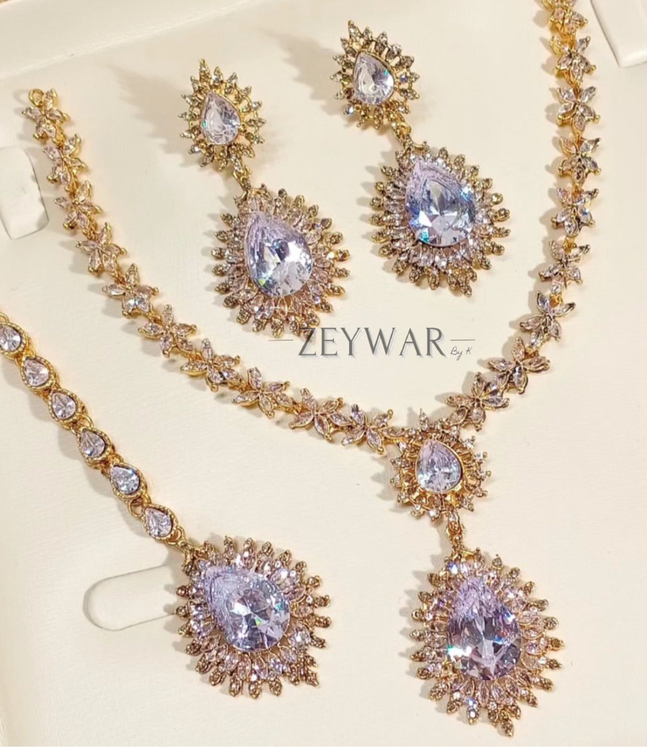 SADAF | Gold AD Chain with Earrings & Tikka