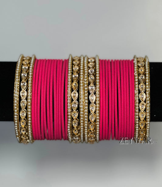 BANGLES | Coral Pink | Glass Bangles with Kundan & Pearl Karey