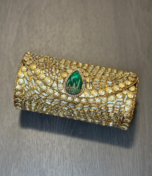 NAYLA | Medium Cylinder Shaped Metal & Kundan Clutch