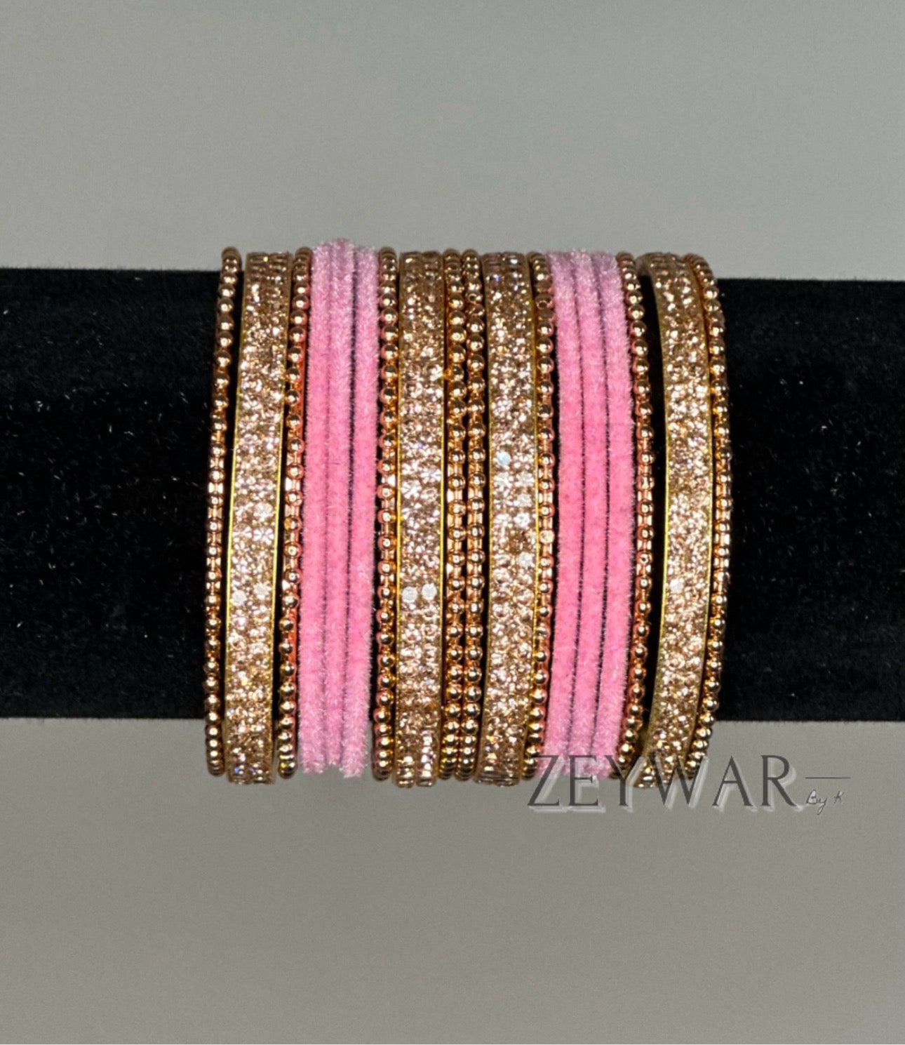 BANGLES | Baby Pink | Velvet Bangles with Zircon Dividers