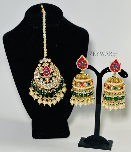 FIZA | Pachi Kundan Earring & Tikka Set, Gold-Plated