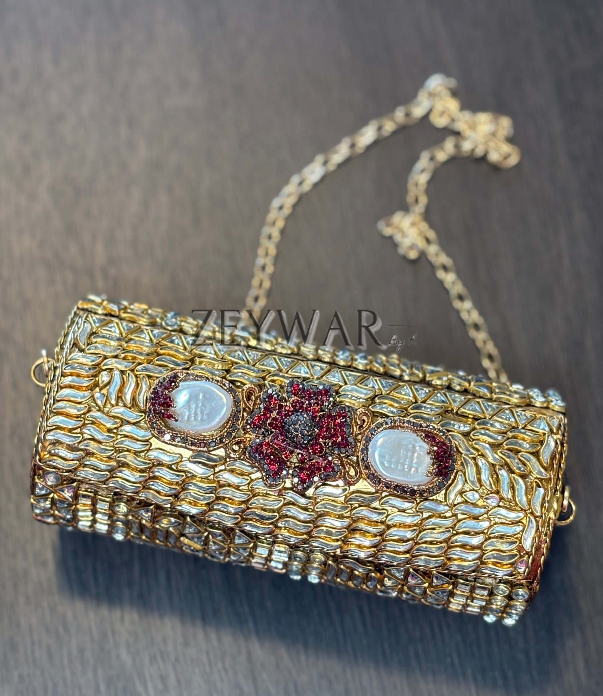 SANAM | Medium Cylinder Shaped Kundan & Metal Clutch