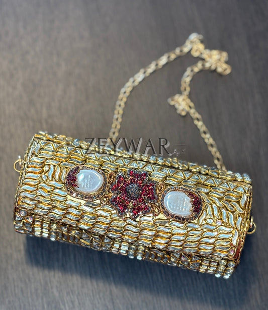 SANAM | Medium Cylinder Shaped Kundan & Metal Clutch