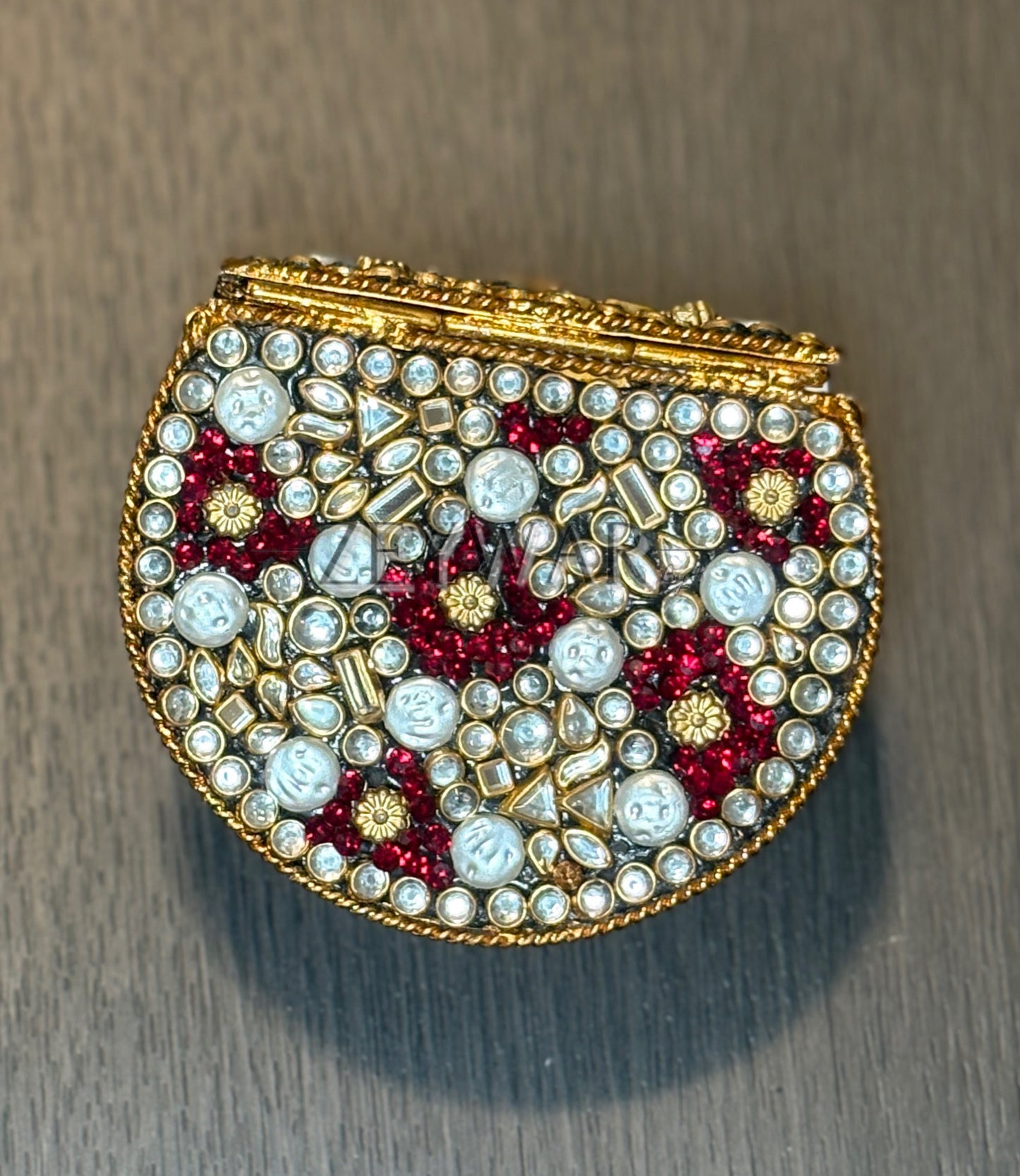 ZEINA | Mini Embellished Kundan & Metal Clutch
