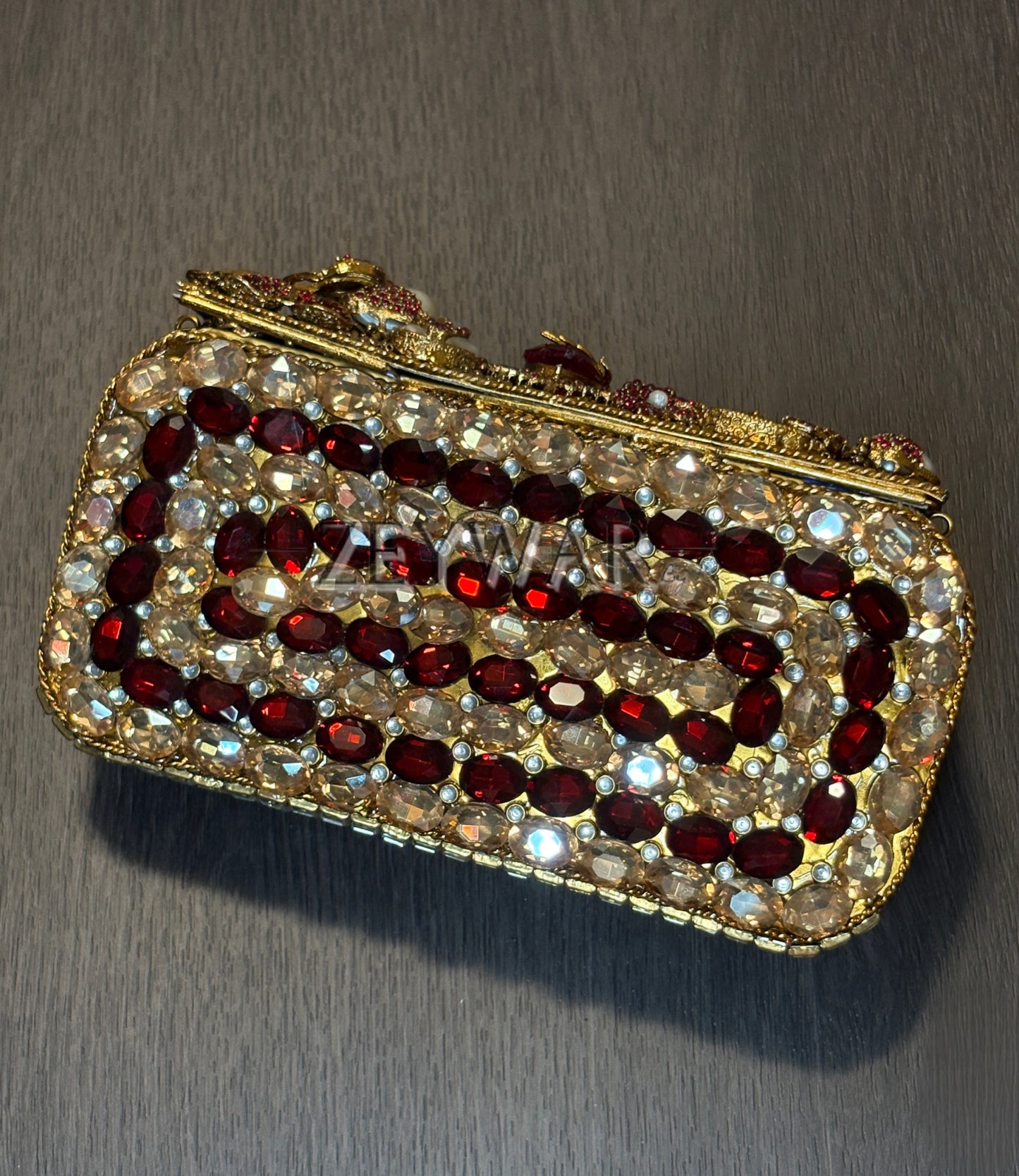 NAMAH | Large Embellished Kundan & Metal Clutch