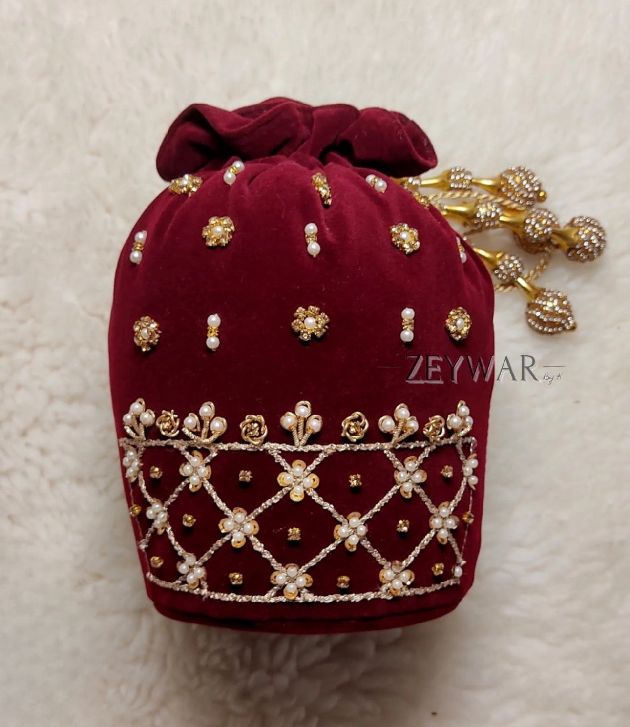 SNEHA | Velvet Potli Bag with Pearl Work