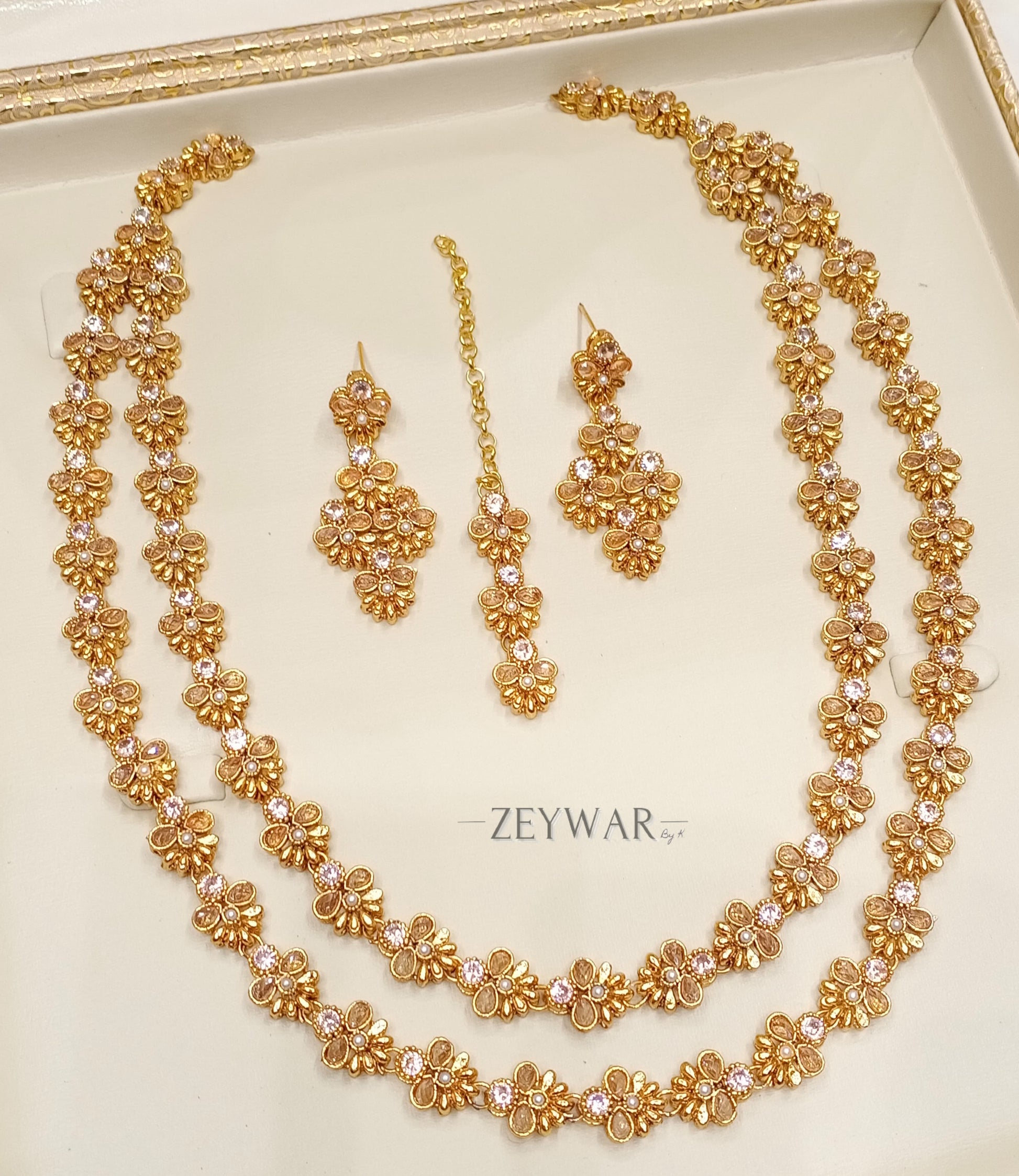 SONI | Gold-Plated Multi Layer Necklace with Earrings & Tikka