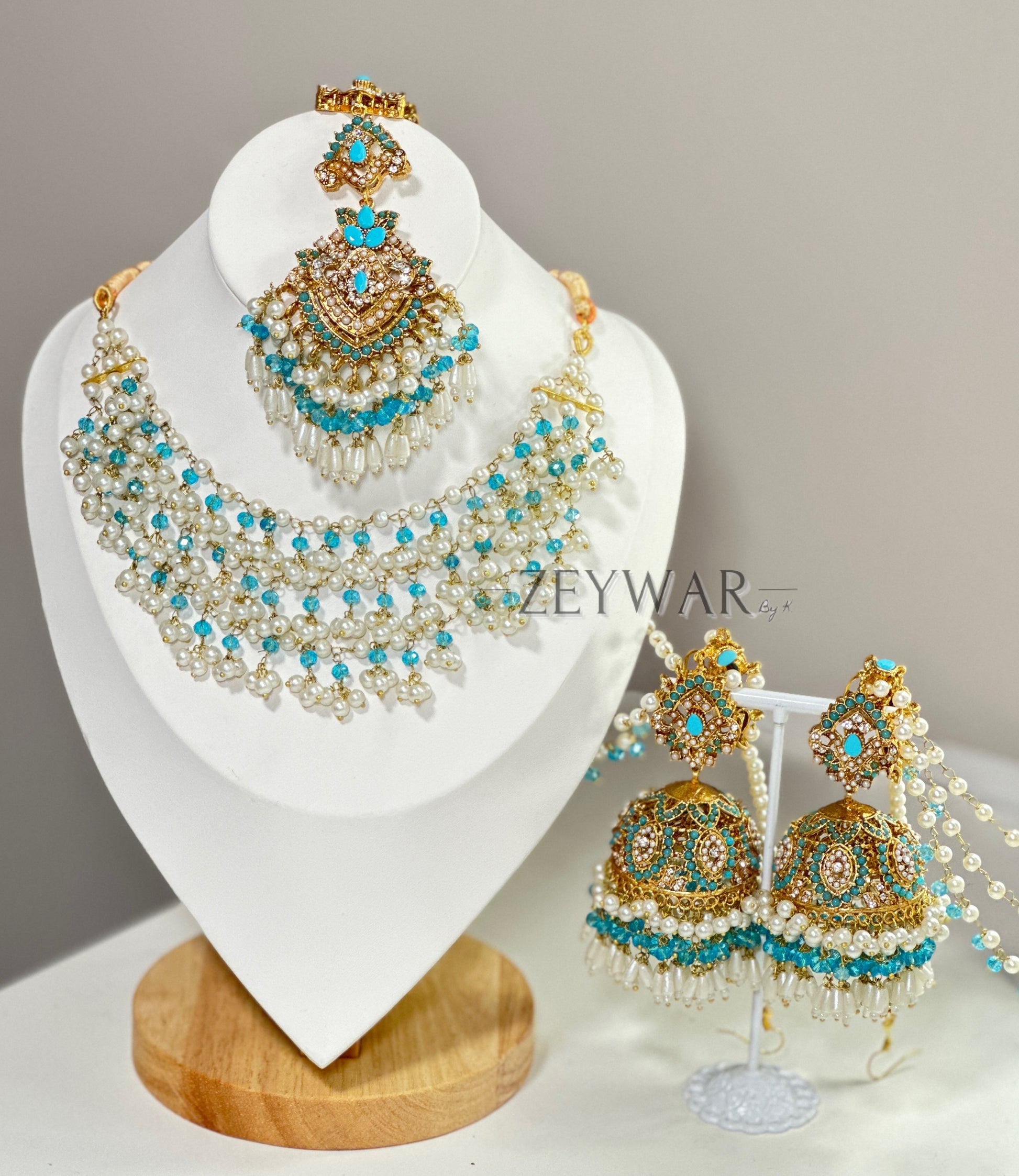 IFZAH | Beaded Necklace with Oversized Jhumki's & Tikka