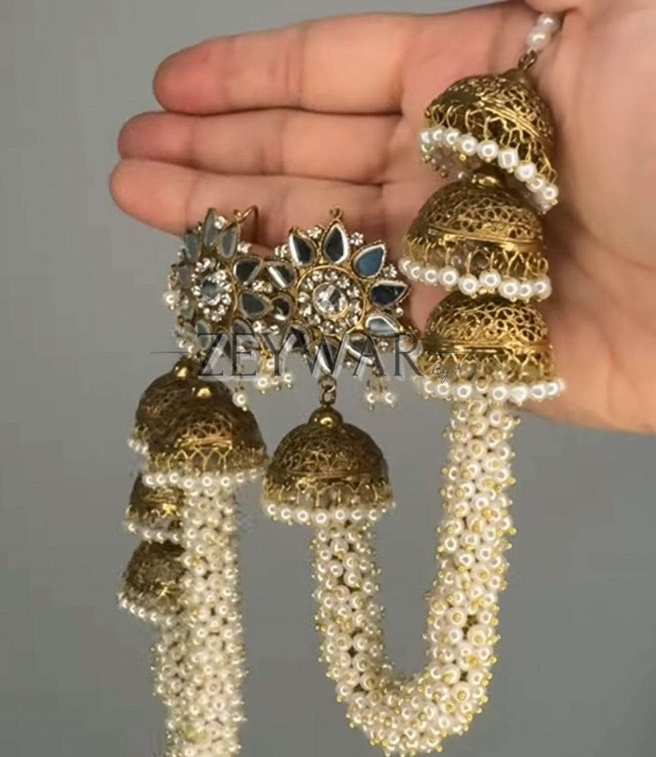 KAI | Statement Mirror Jhumkey with Pearl & Jhumkey Saharey