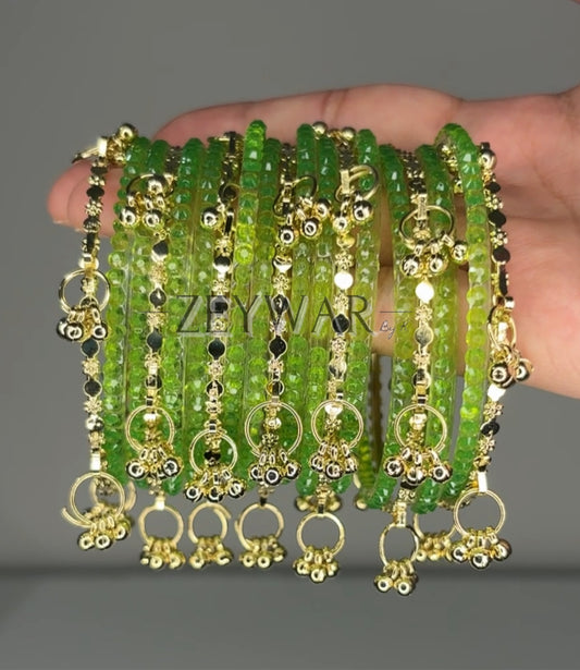 SEERAT | Neon Green | Glass & Kashmiri Bangles