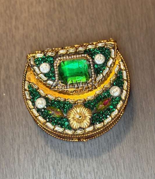 SARAH | Mini Embellished Kundan & Metal Clutch