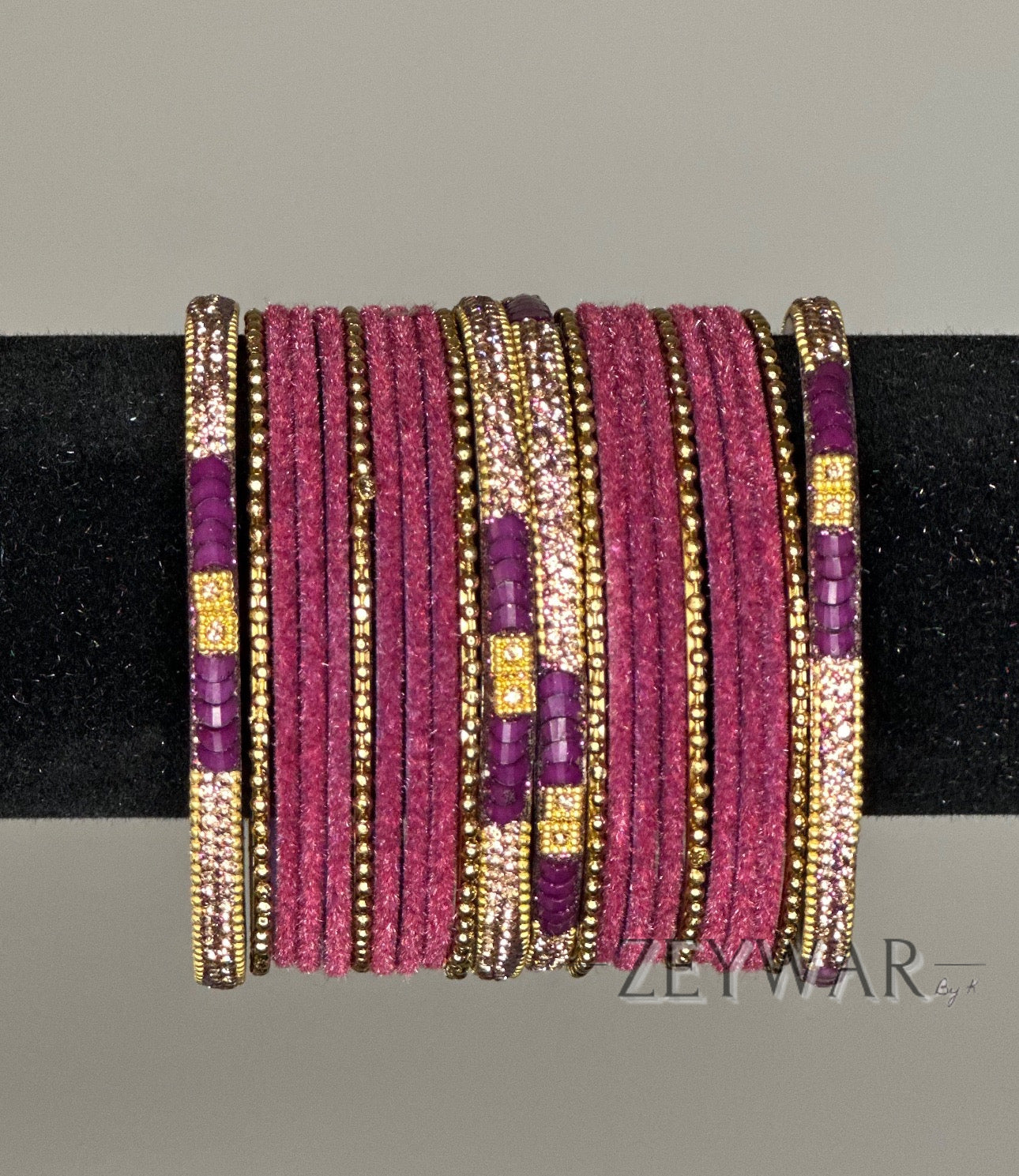 BANGLES | Plum Purple | Velvet Bangle with Zircon Dividers