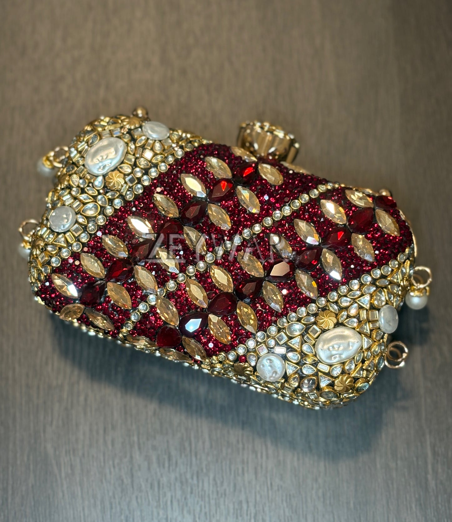 HANYA | Large Embellished Kundan & Metal Clutch