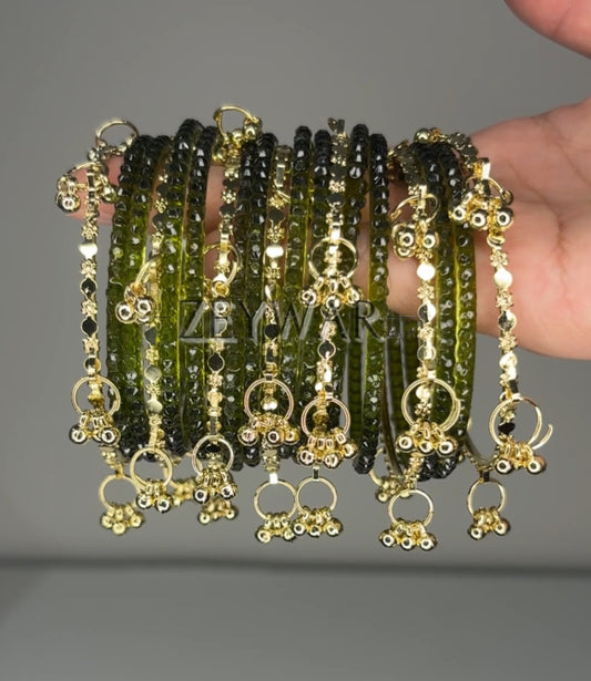 SEERAT | Olive Green | Glass & Kashmiri Bangles