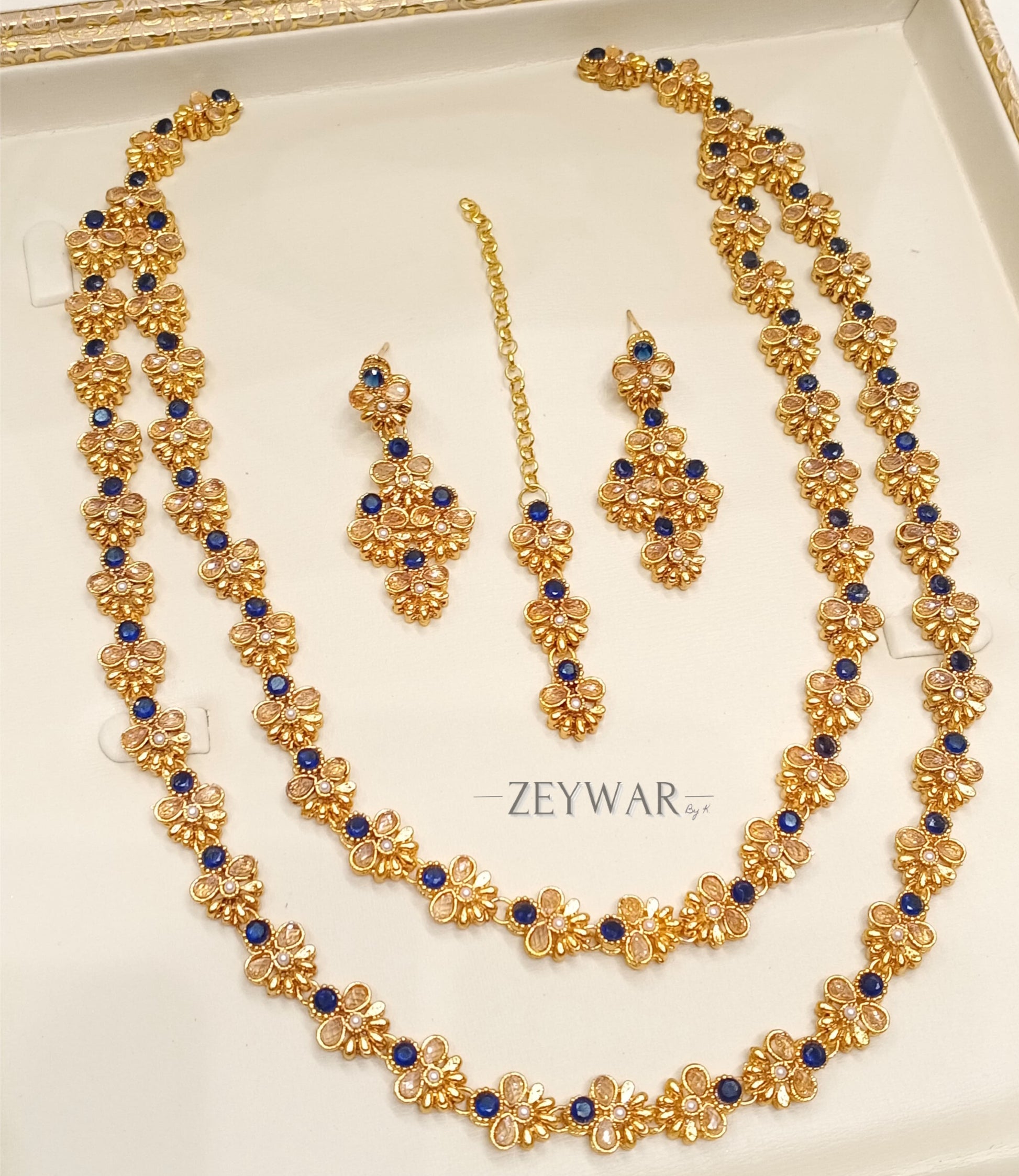 SONI | Gold-Plated Multi Layer Necklace with Earrings & Tikka