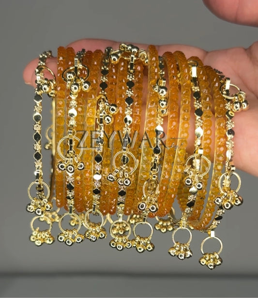 SEERAT | Yellow | Glass & Kashmiri Bangles