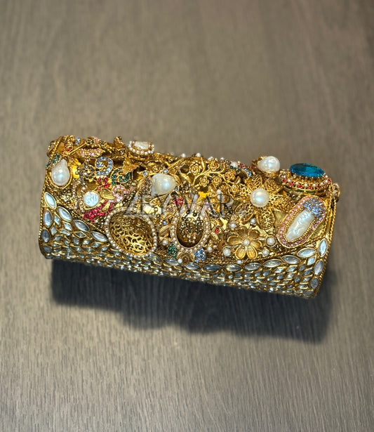 BARIRAH | Medium Embellished Kundan & Metal Clutch
