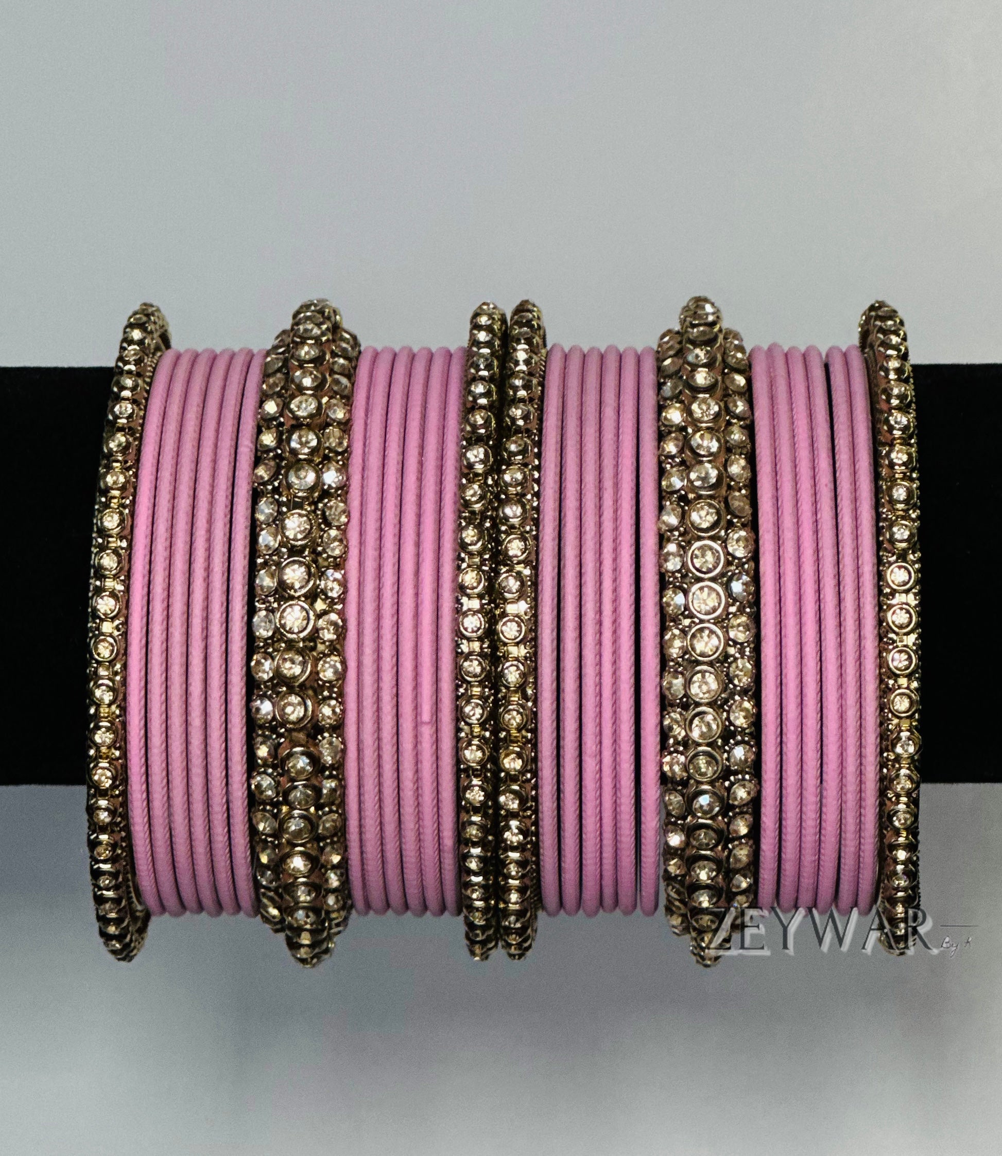 BANGLES | Baby Pink | Glass Bangles with Polki Karey