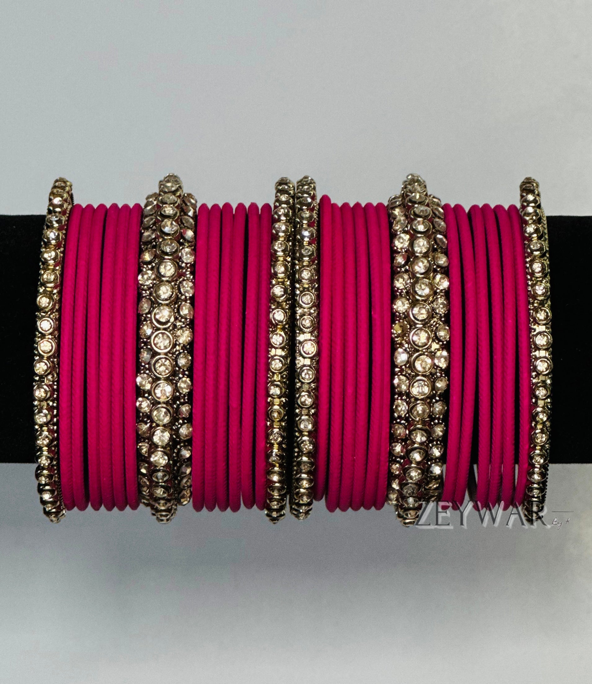 BANGLES | Hot Pink | Glass Bangles with Polki Karey