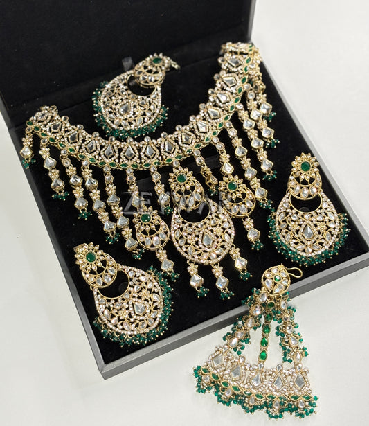 QAMAR | AD & Kundan Waterfall Bridal/Semi-Bridal Set