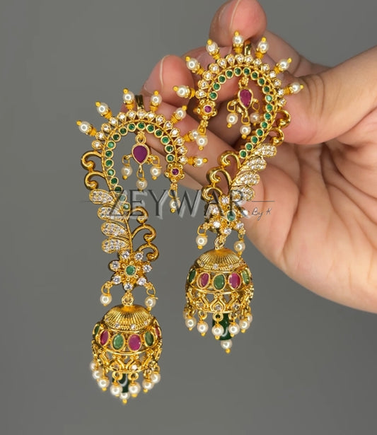 NEESA | Gold Plated Jhumkis with Ear Cuffs