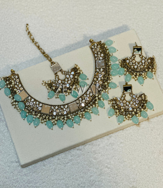 KAMIL | Mirror Necklace with Earrings & Tikka