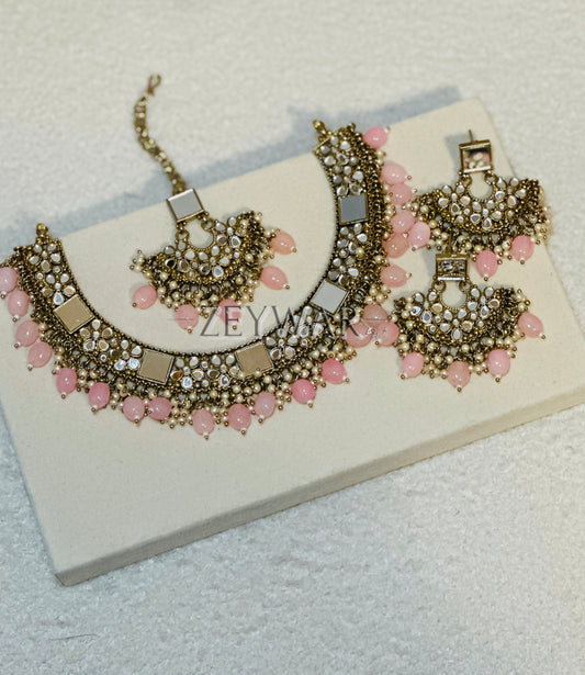 KAMAL | Mirror Necklace with Earrings & Tikka