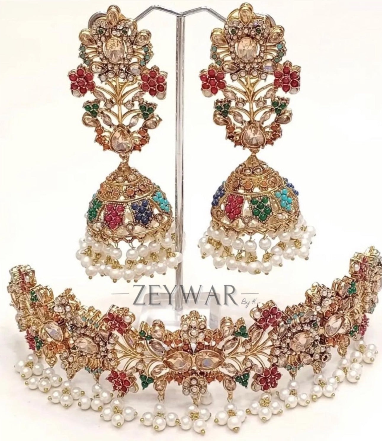 QAMAR | 1 Gram Gold Choker Set with Oversized Jhumki's