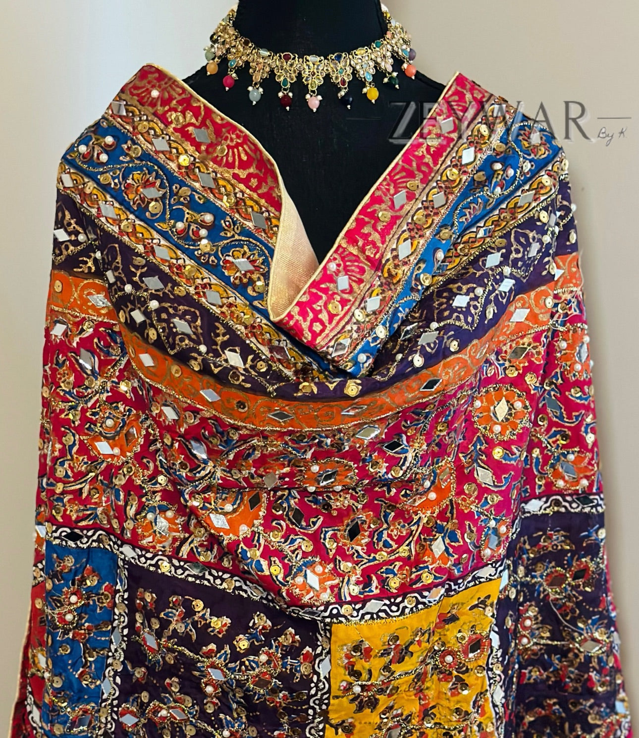 PAKISTANI DUPATTA | Red, Purple, Yellow, Blue | Handmade