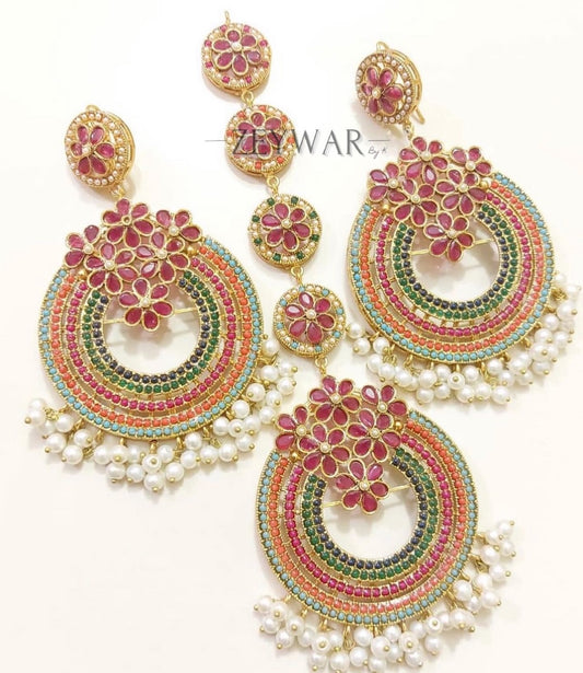 SORAYA | Oversized Earring & Tikka | 1 Gram Gold Handmade