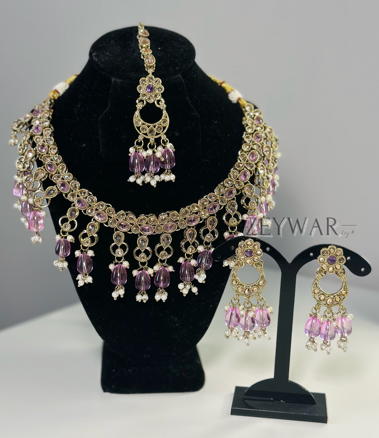 SHABNAM | Polki Necklace with Lightweight Earrings & Tikka