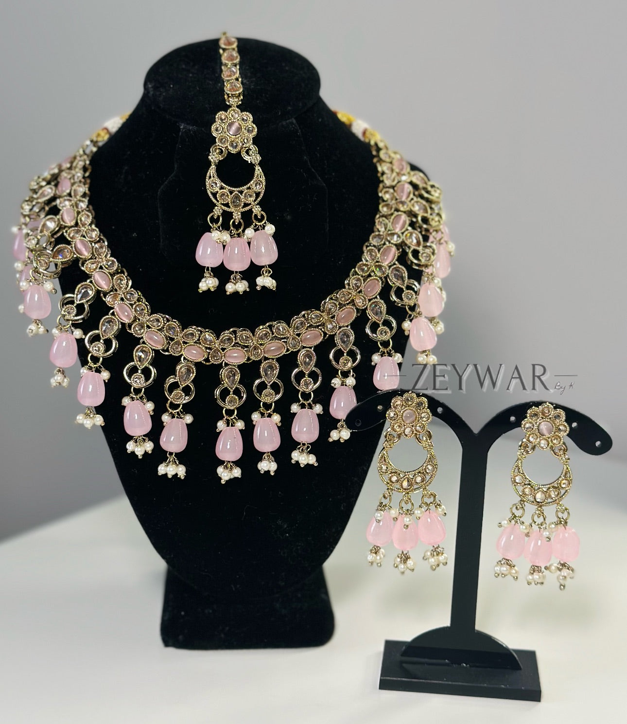 SHABNAM | Polki Necklace with Lightweight Earrings & Tikka