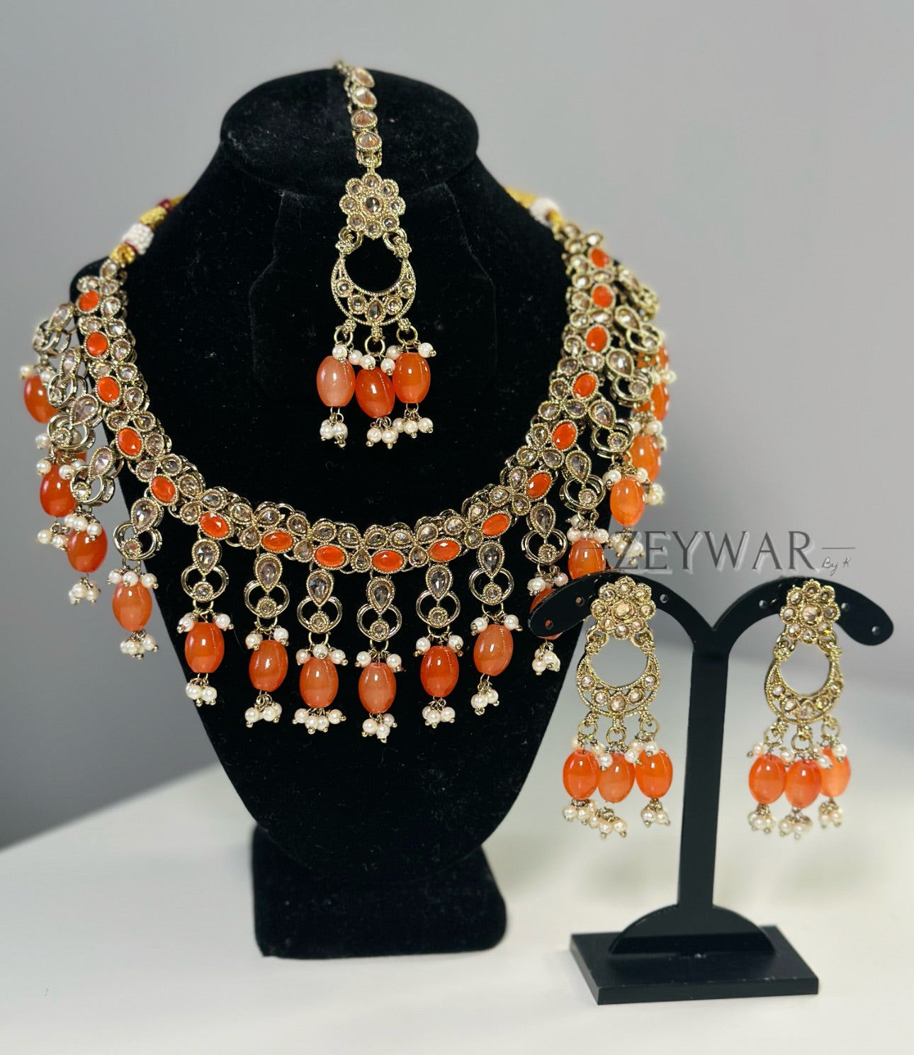 SHABNAM | Polki Necklace with Lightweight Earrings & Tikka